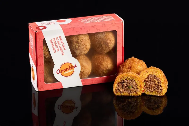 Arančinai su jautienos bolonijos padažu ir žirneliais, 600 g (šaldyti)